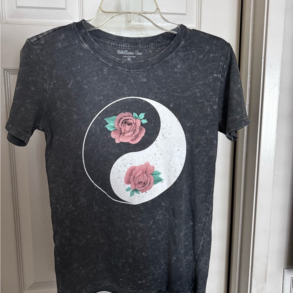 Rebellious One Black Yin Yang Rose Tee